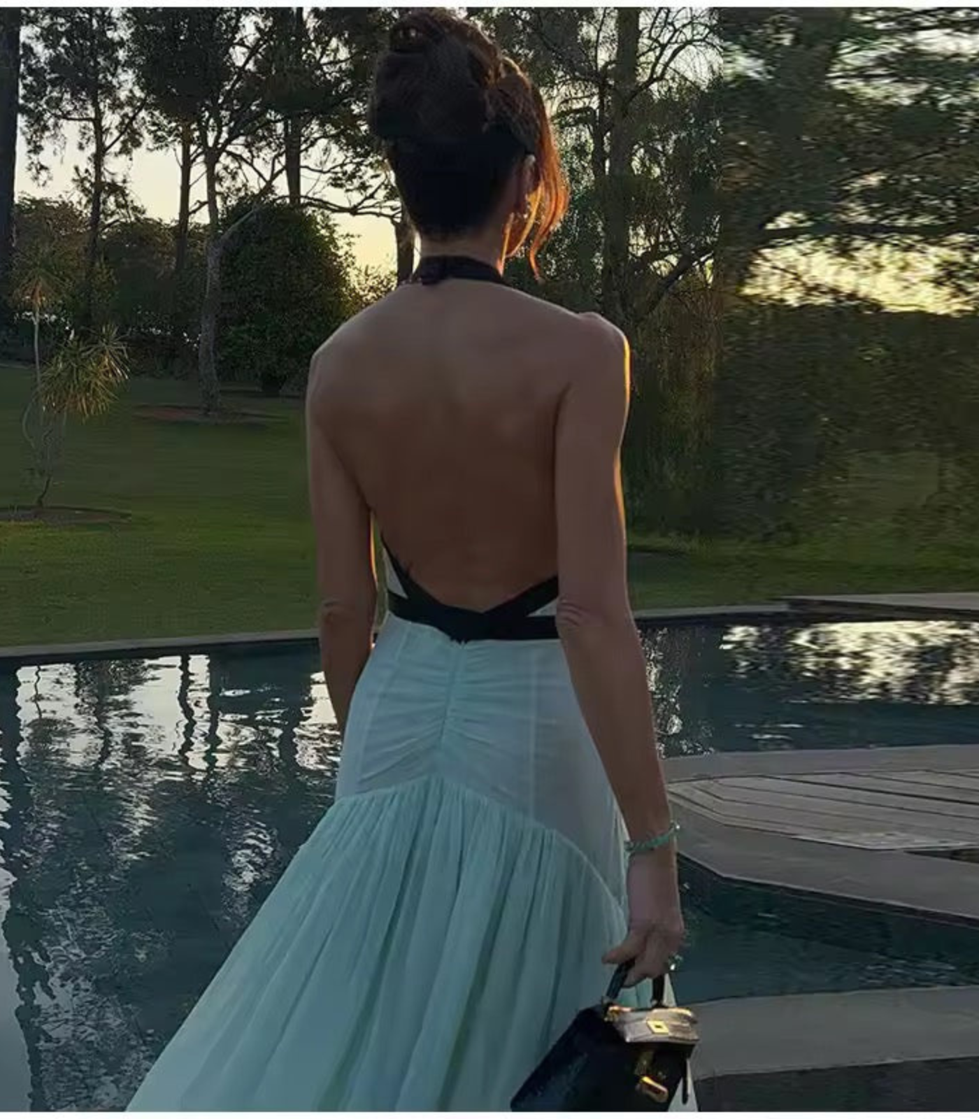 Marissa – Kontrastowy halter – Maxi sukienka bez pleców-15248445866309-Róża Kwiatowa