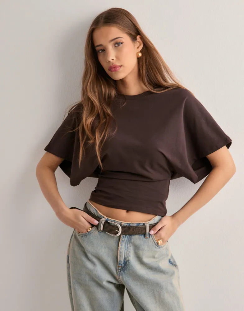 Cirella – Taliowany krój – Krótki t-shirt-15216284926277-Róża Kwiatowa