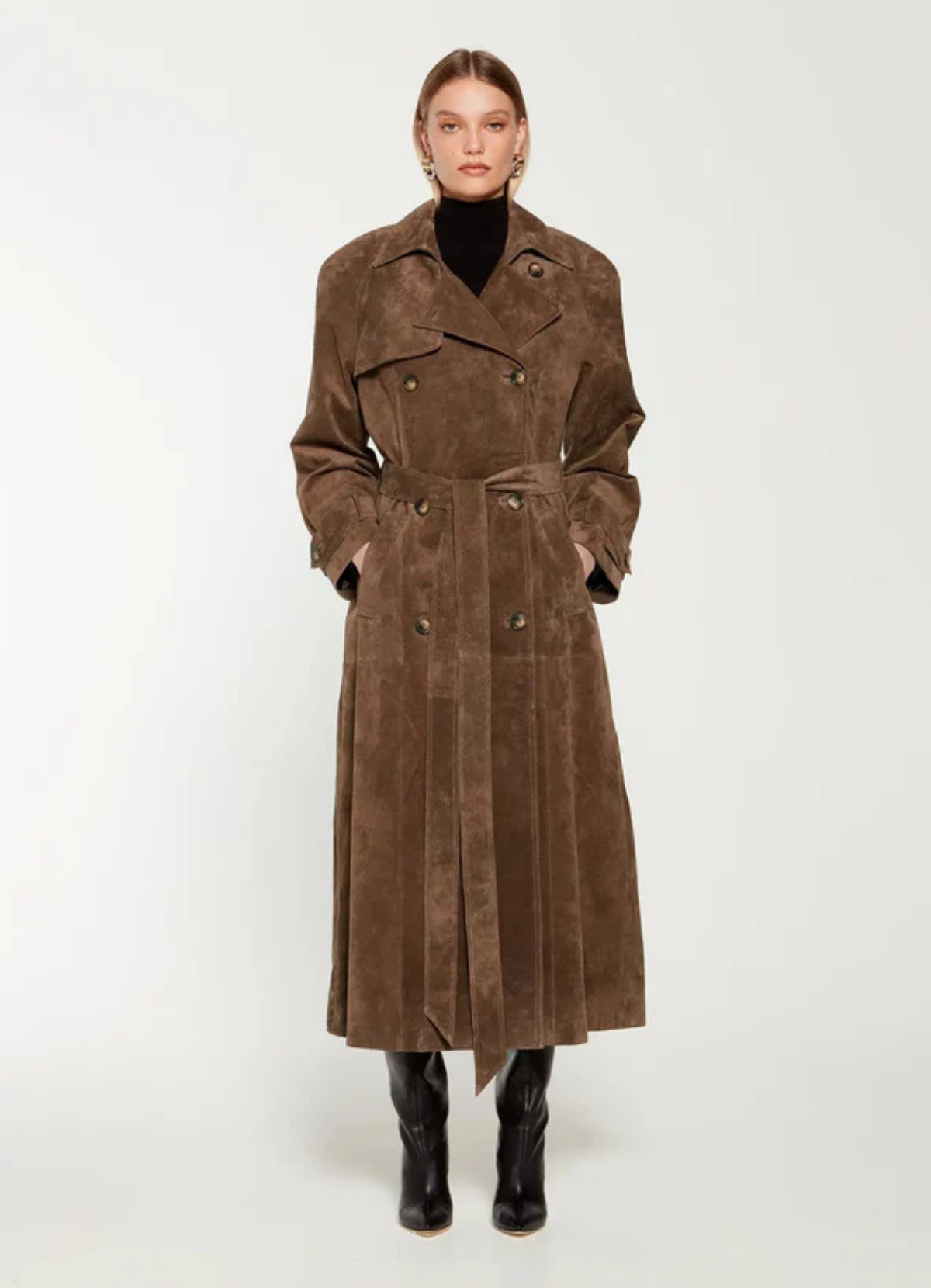Mariza – Suede trench coat – Płaszcz z podwójnym zapięciem i paskiem-15263139332421-Róża Kwiatowa
