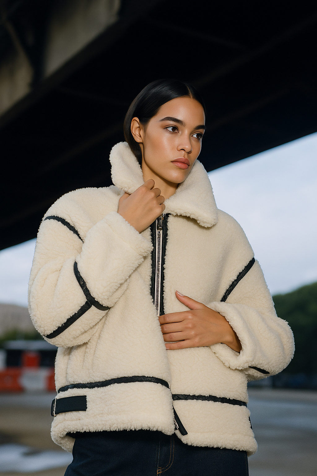 Alvarine – Contrast trim – Shearling jacket-15294439260485-Róża Kwiatowa