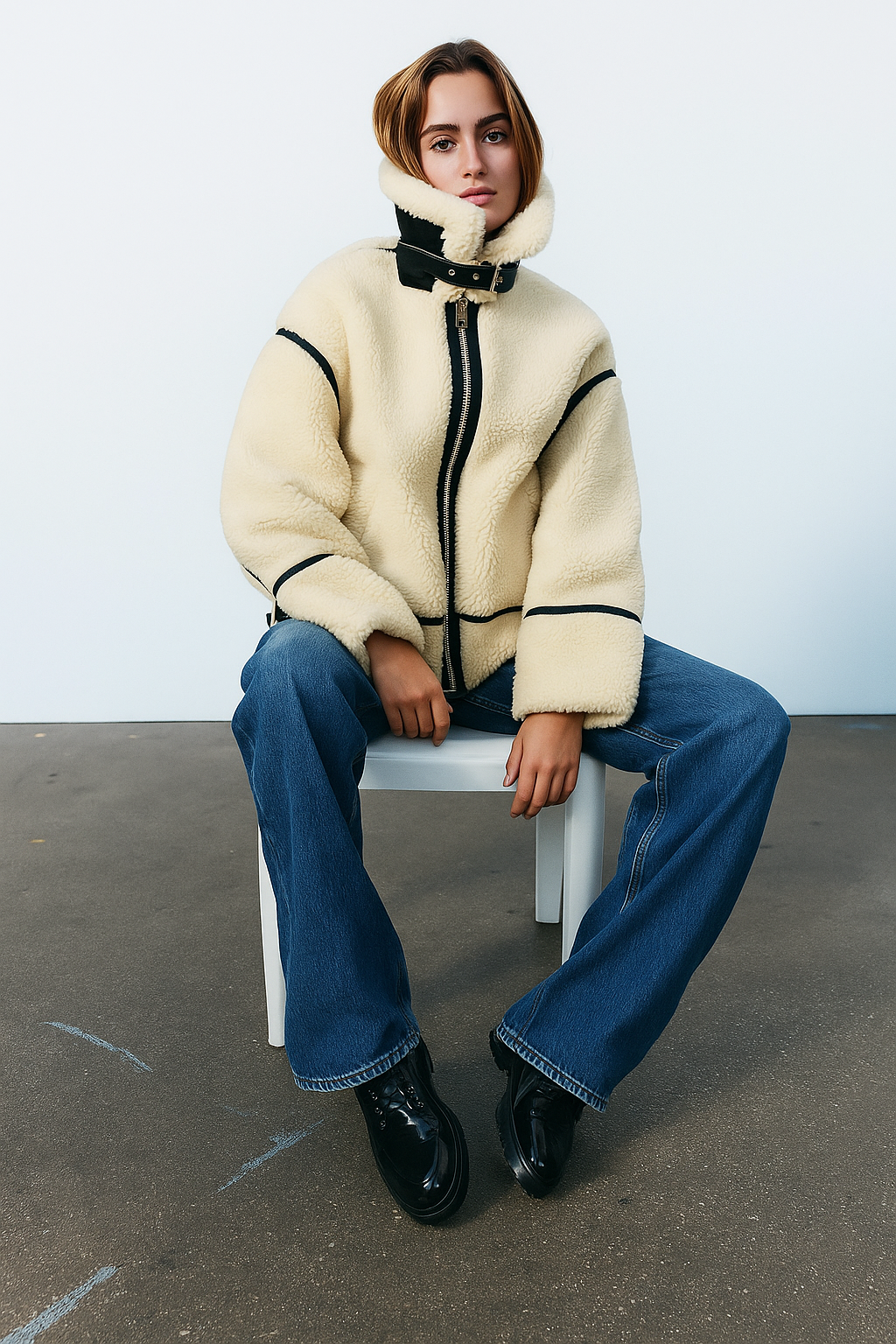 Alvarine – Contrast trim – Shearling jacket-15294439260485-Róża Kwiatowa