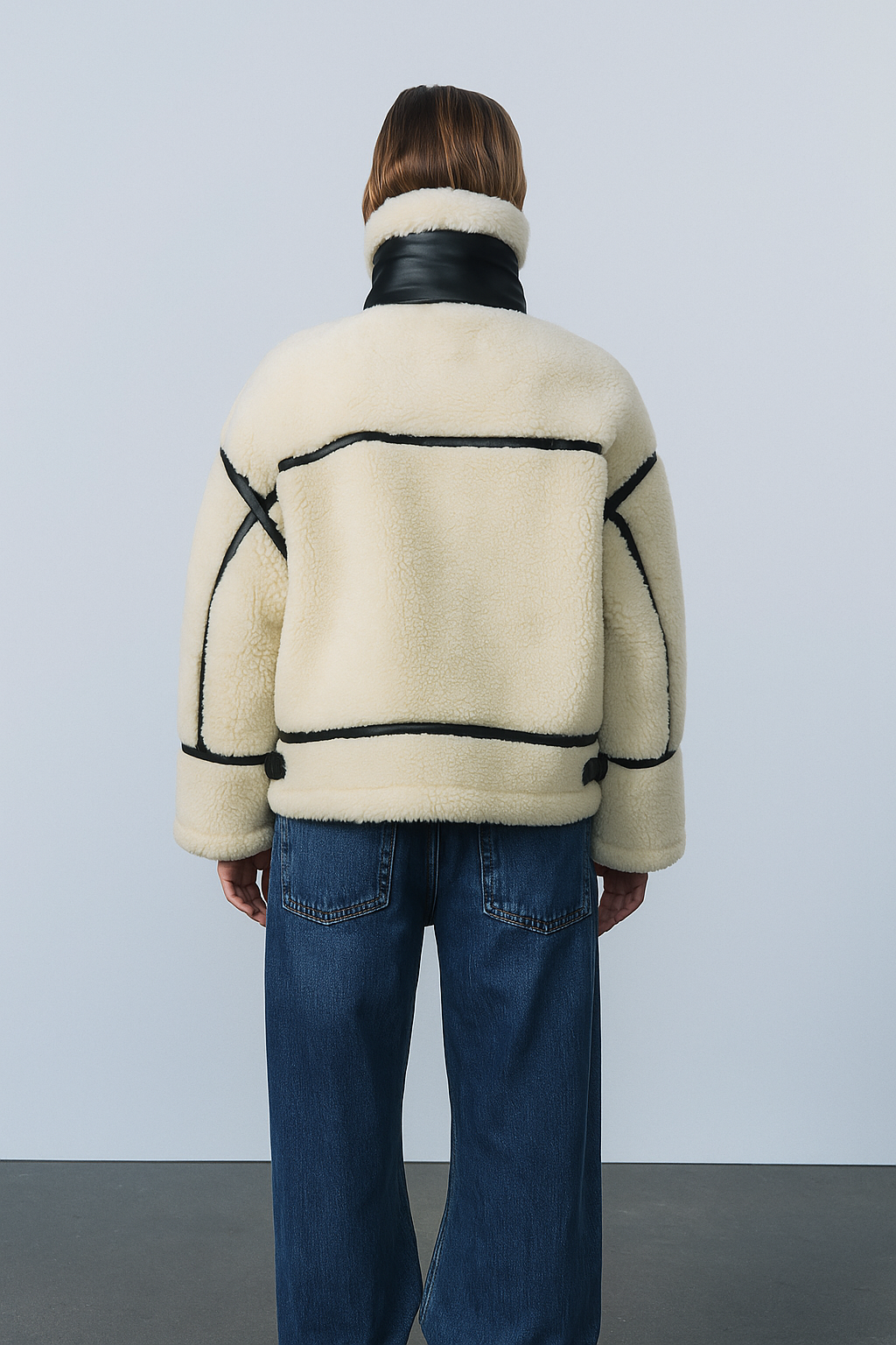 Alvarine – Contrast trim – Shearling jacket-15294439260485-Róża Kwiatowa