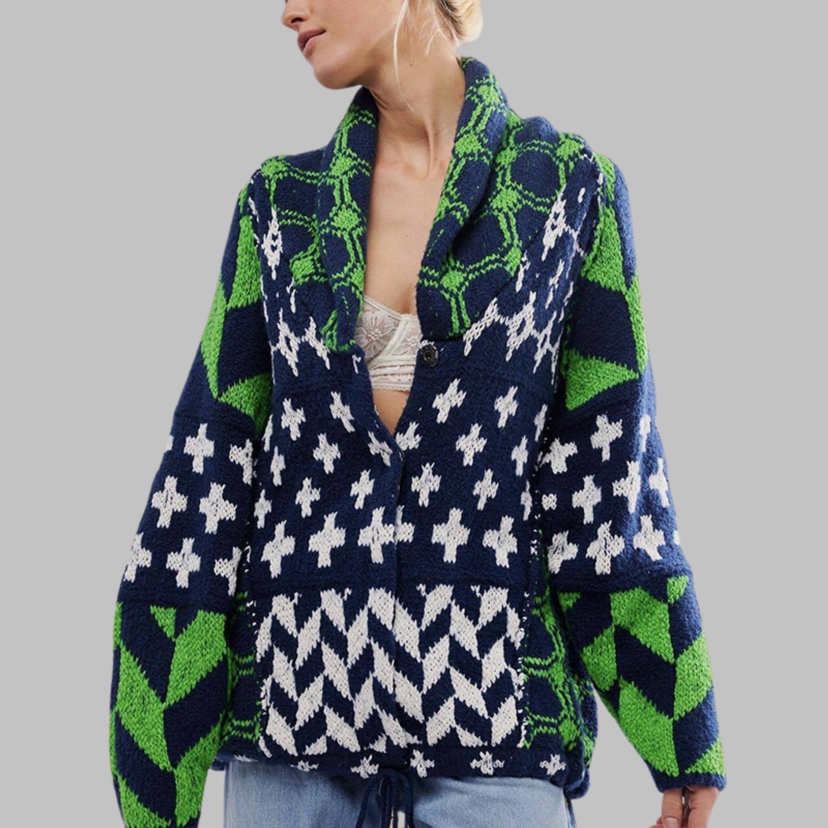 Isabelle – Wzór geometryczny – Sweter dziany-15294441488709-Róża Kwiatowa