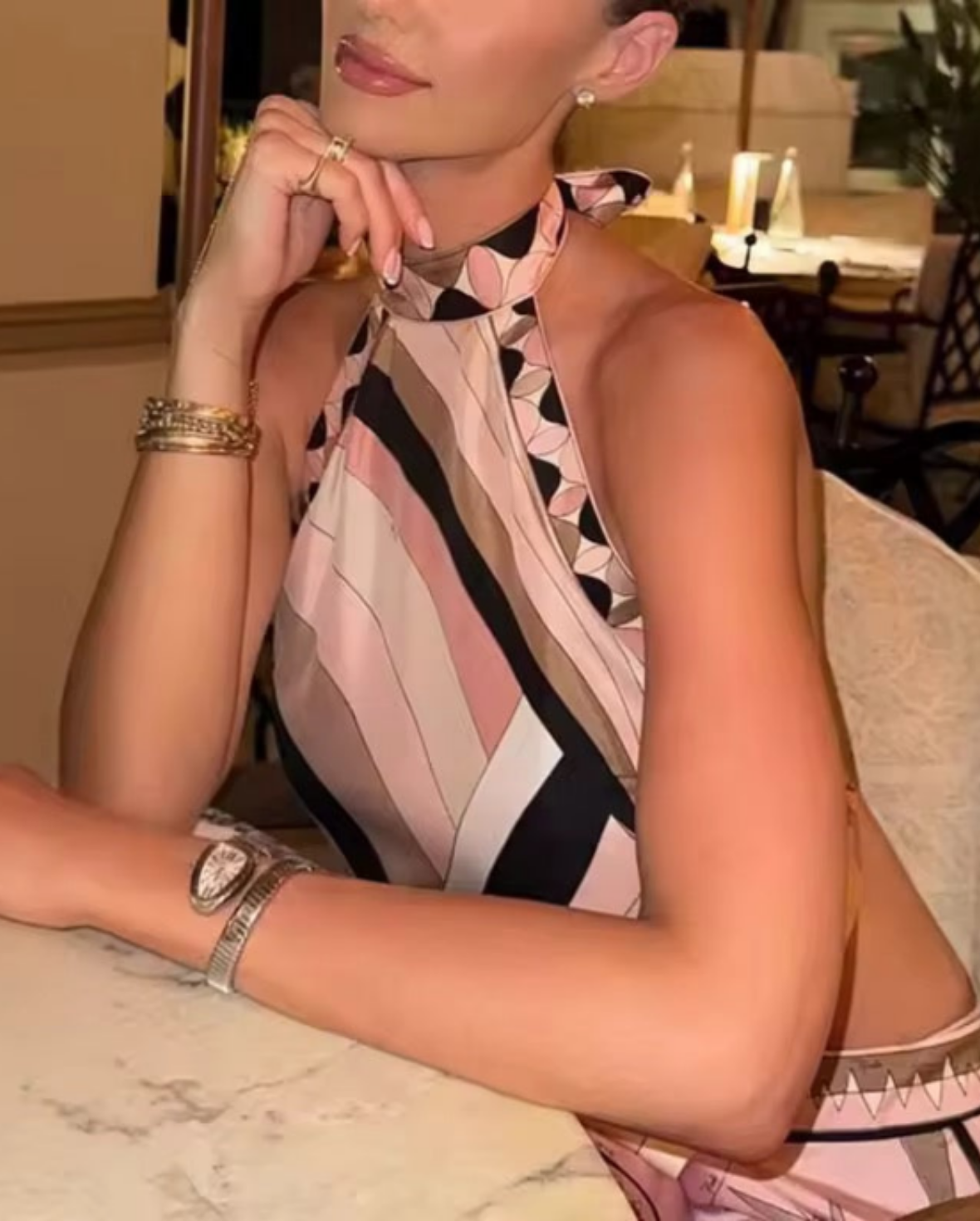 Sarahlee – Halter neck z nadrukiem – Zestaw satynowy-15248445997381-Róża Kwiatowa