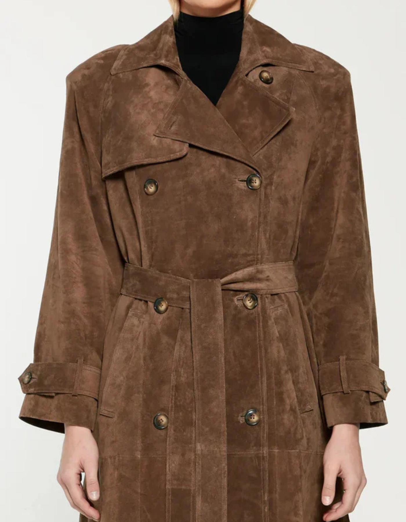 Mariza – Suede trench coat – Płaszcz z podwójnym zapięciem i paskiem-15263139332421-Róża Kwiatowa