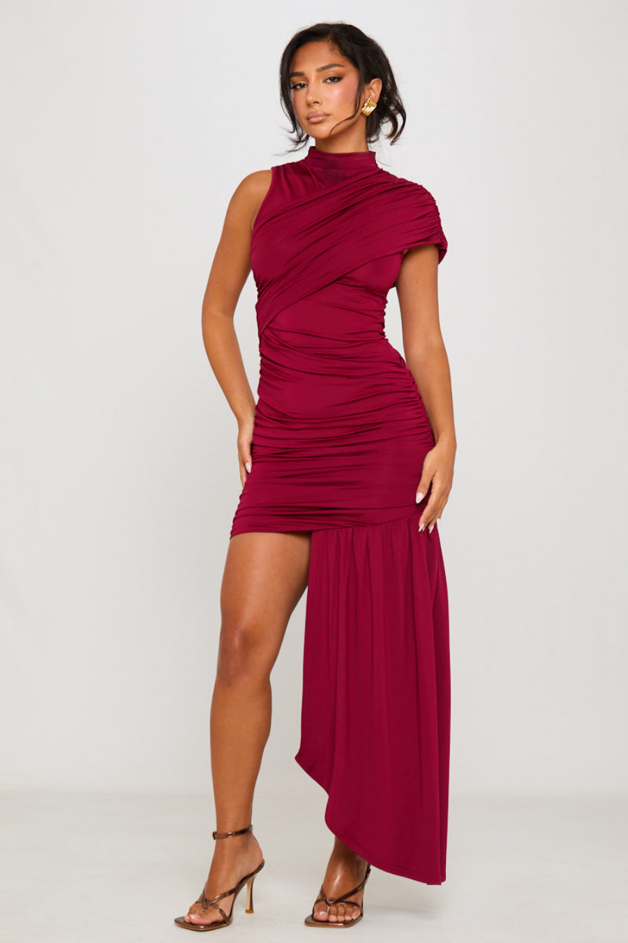 Velarose – Drapowana asymetria – Mini sukienka na jedno ramię-15248446095685-Róża Kwiatowa