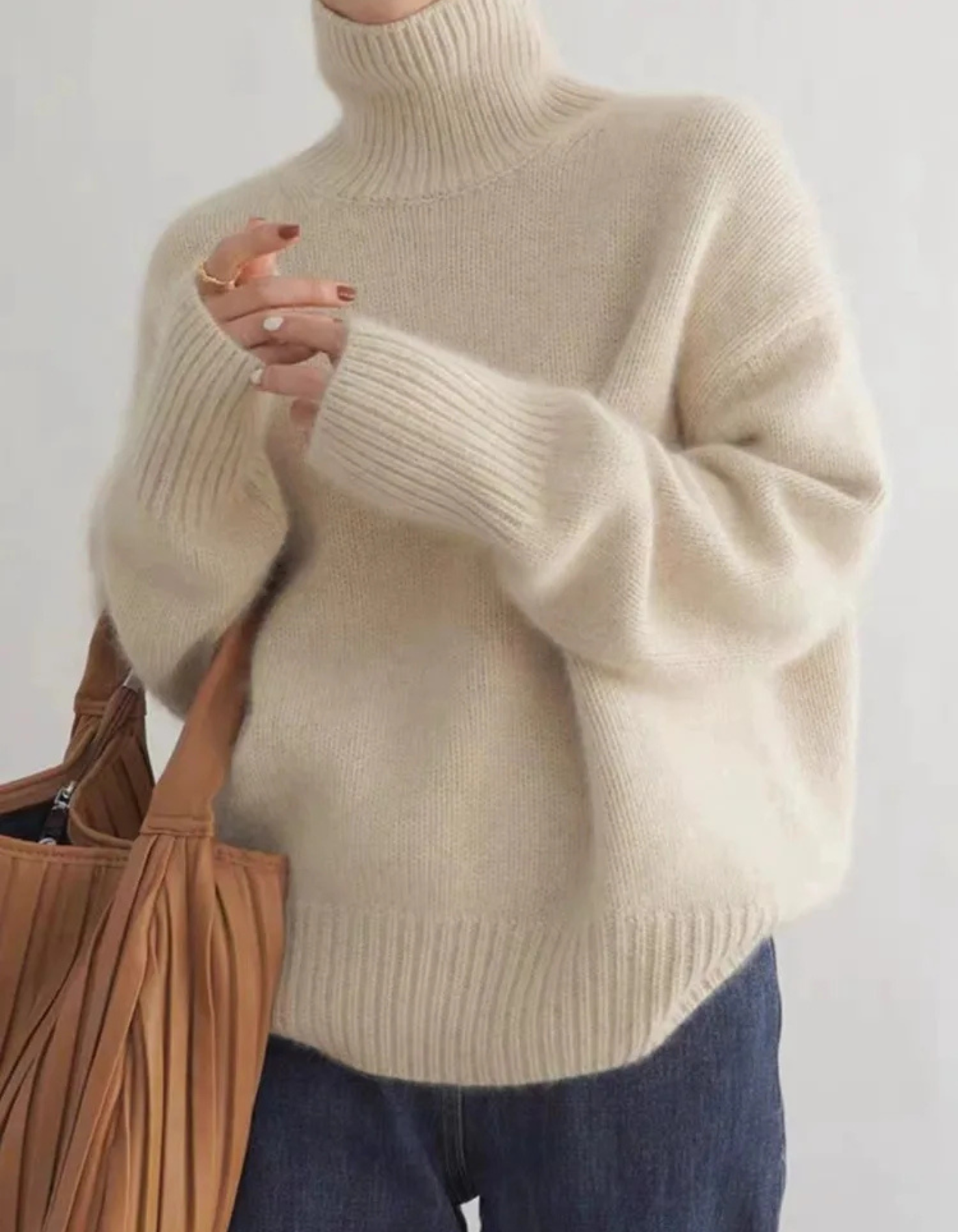 Zella – Przytulny krój – Sweter z golfem-15298067562821-Róża Kwiatowa