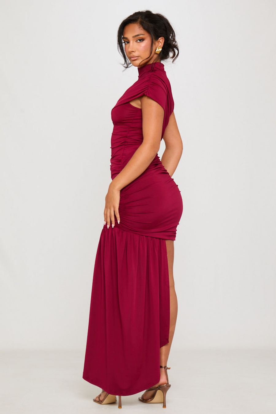 Velarose – Drapowana asymetria – Mini sukienka na jedno ramię-15248446095685-Róża Kwiatowa
