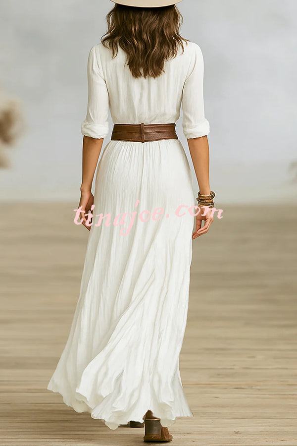 Fashion Lapel Single-breasted Waist Shirt-style Maxi Dress-15273731653957-Róża Kwiatowa