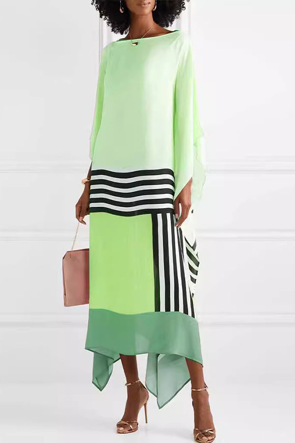 Unique Pasekd Print Crew Neck Loose Midi Dress-15273794240837-Róża Kwiatowa