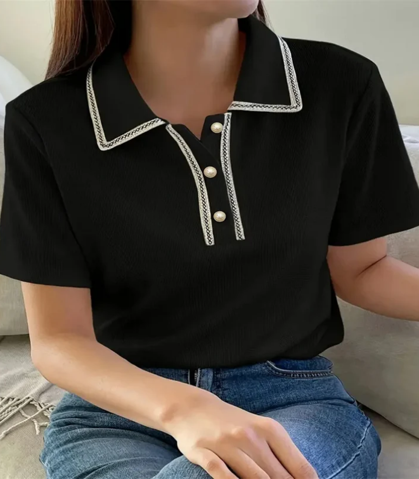 Adrianna – Eleganckie detale – Koszulka polo-15216308650309-Róża Kwiatowa