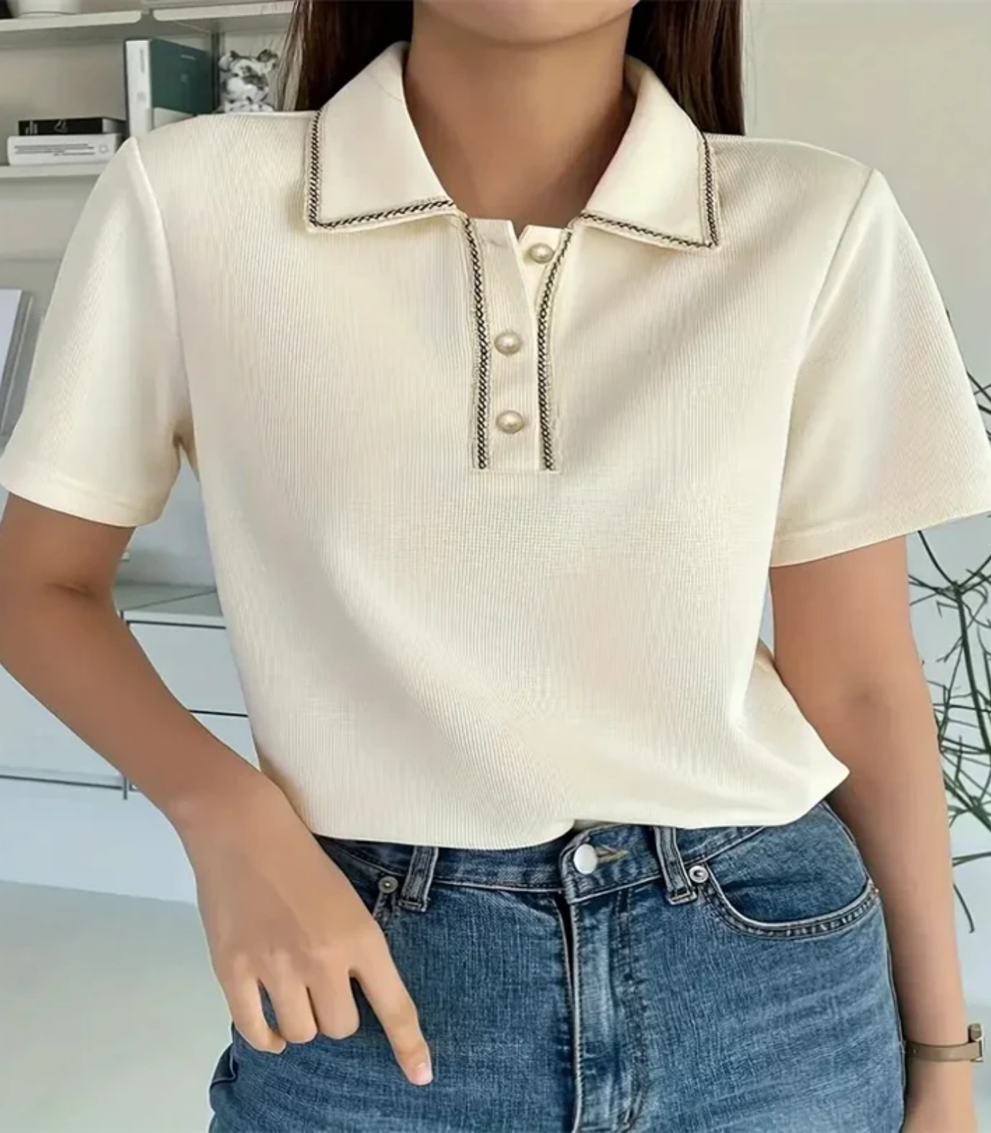 Adrianna – Eleganckie detale – Koszulka polo-15216308650309-Róża Kwiatowa
