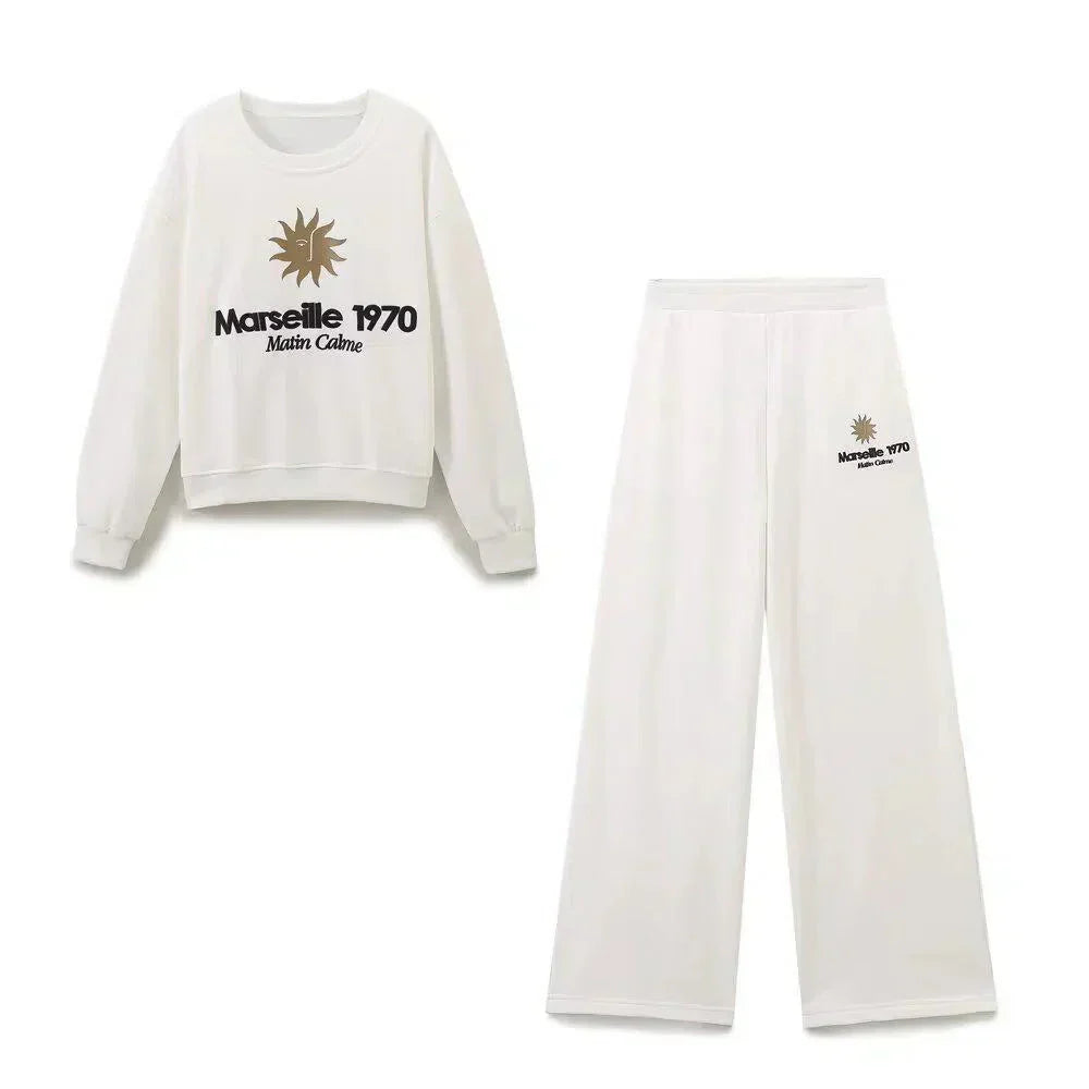 Antoinette – Bluza z okrągłym dekoltem – Szerokie spodnie – Zestaw domowy Marseille-15216282403141-Róża Kwiatowa