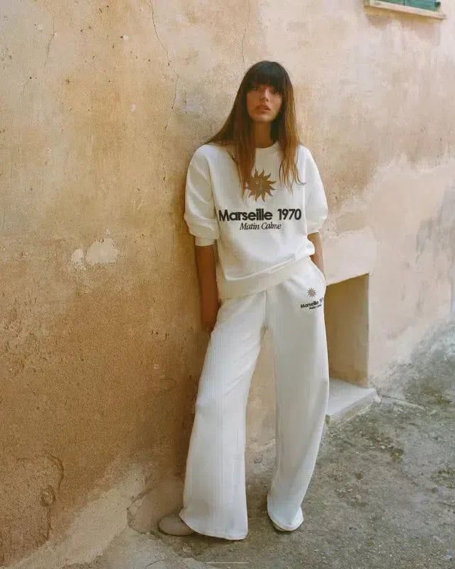 Antoinette – Bluza z okrągłym dekoltem – Szerokie spodnie – Zestaw domowy Marseille-15216282403141-Róża Kwiatowa