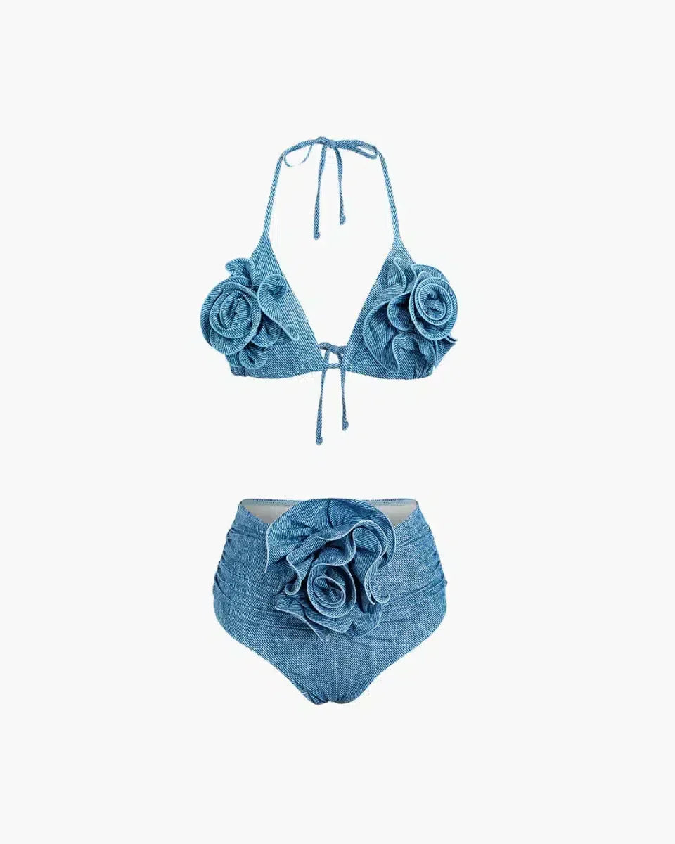 Aquaria – Odważny design – Zestaw bikini z dżinsu-15216252682565-Róża Kwiatowa