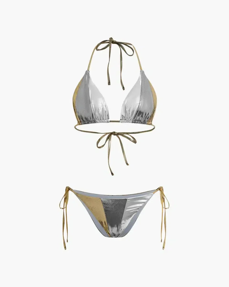 Avenna – Eleganckie stroje kąpielowe – Lśniący zestaw bikini-15216249798981-Róża Kwiatowa