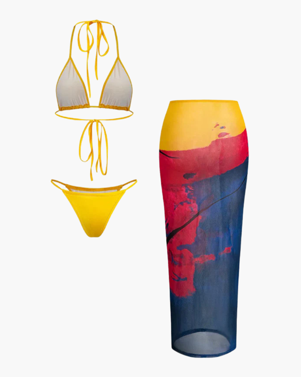 Azurie – Trzyczęściowy komplet – Bikini z siateczkowym stanikiem-15216252813637-Róża Kwiatowa
