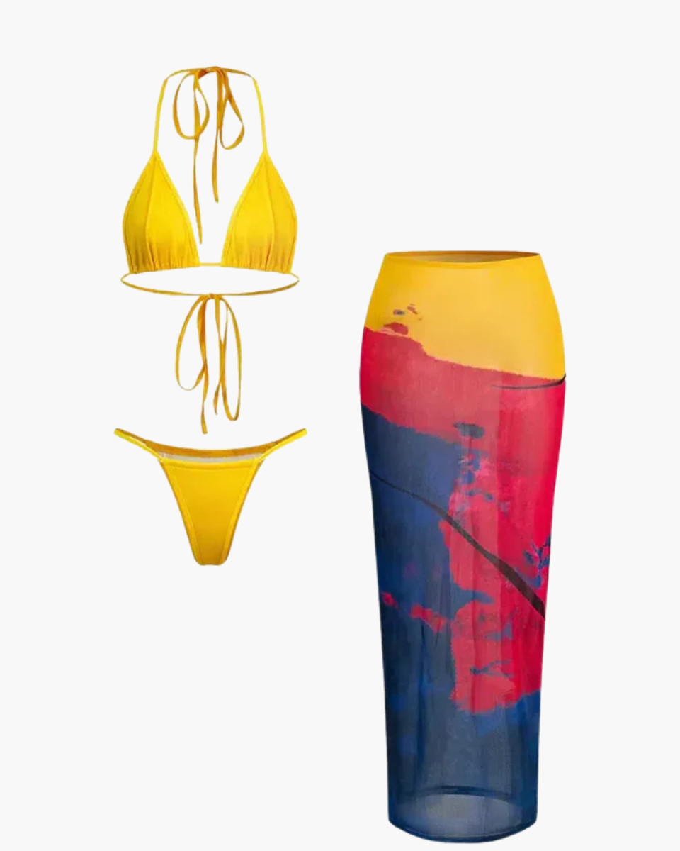 Azurie – Trzyczęściowy komplet – Bikini z siateczkowym stanikiem-15216252813637-Róża Kwiatowa
