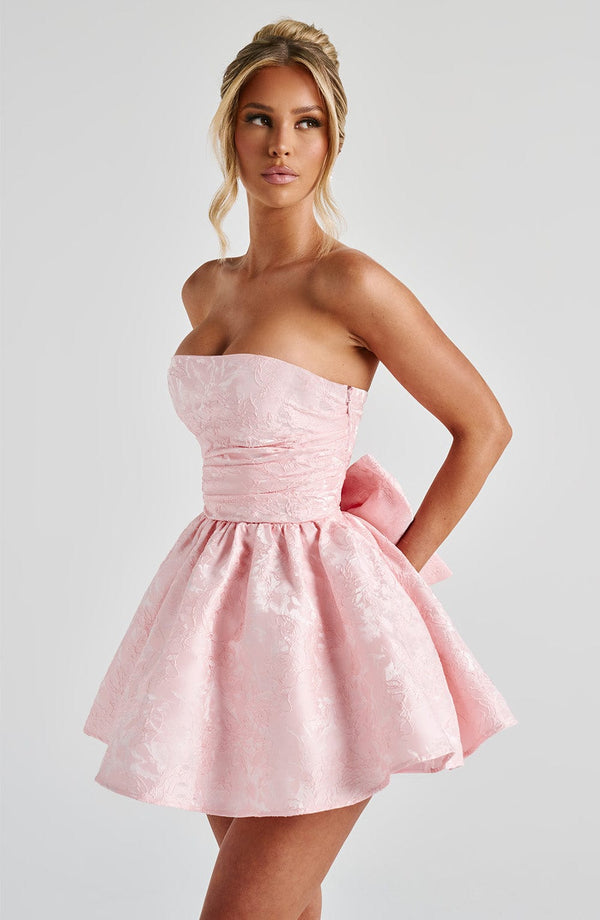 Bellaviette – Kwiatowa kokarda na plecach – Sukienka mini-15222631432517-Róża Kwiatowa