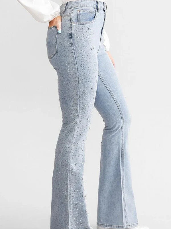Brigida – Zdobione cyrkoniami – Dżinsy boot cut-15216261267781-Róża Kwiatowa