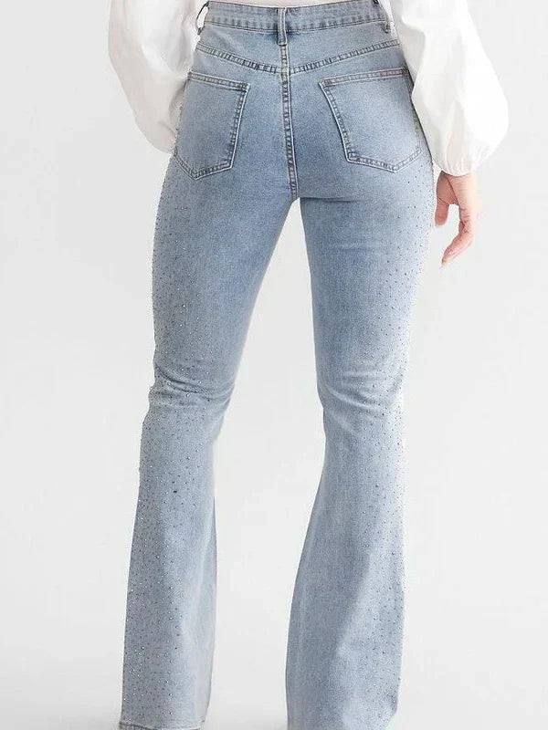 Brigida – Zdobione cyrkoniami – Dżinsy boot cut-15216261267781-Róża Kwiatowa