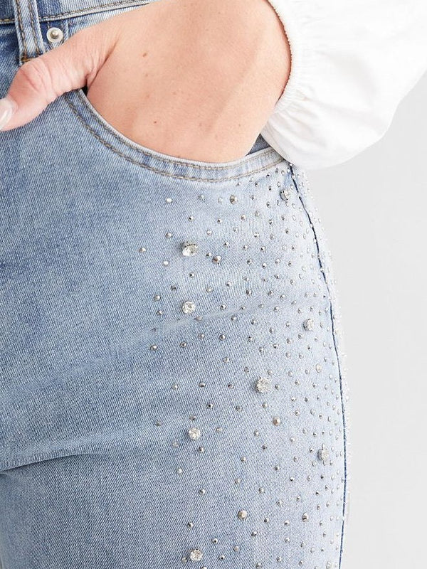 Brigida – Zdobione cyrkoniami – Dżinsy boot cut-15216261267781-Róża Kwiatowa