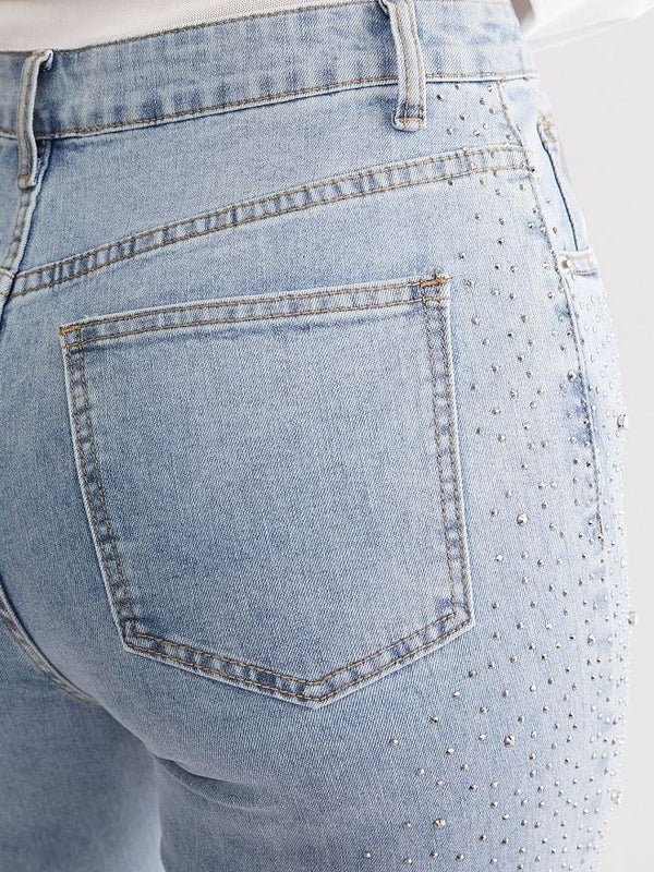 Brigida – Zdobione cyrkoniami – Dżinsy boot cut-15216261267781-Róża Kwiatowa