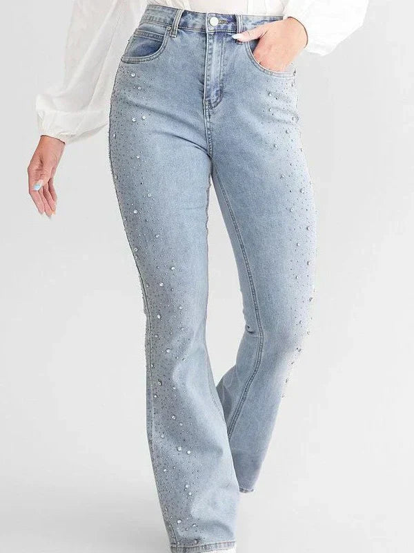 Brigida – Zdobione cyrkoniami – Dżinsy boot cut-15216261267781-Róża Kwiatowa