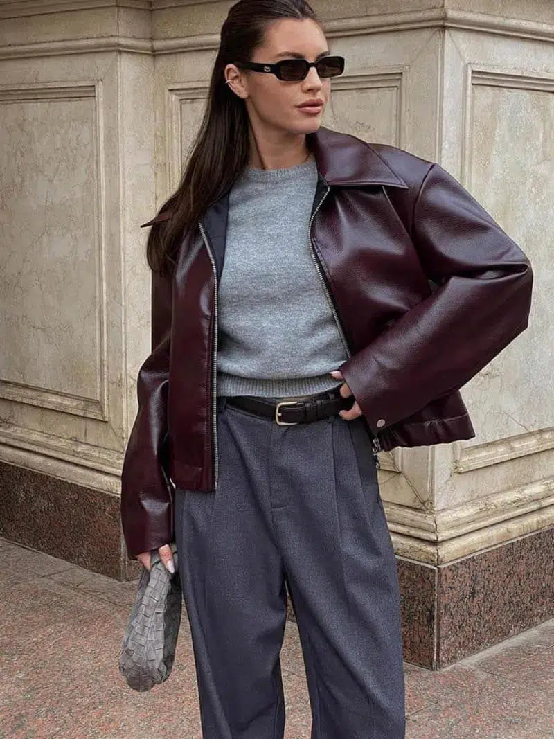 Caterina – Krój oversize – Kurtka skórzana-15216337027397-Róża Kwiatowa