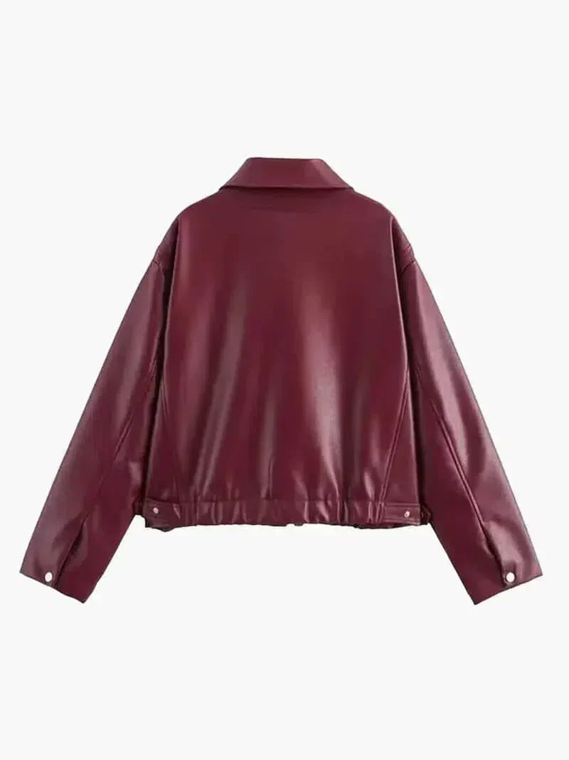 Caterina – Krój oversize – Kurtka skórzana-15216337027397-Róża Kwiatowa