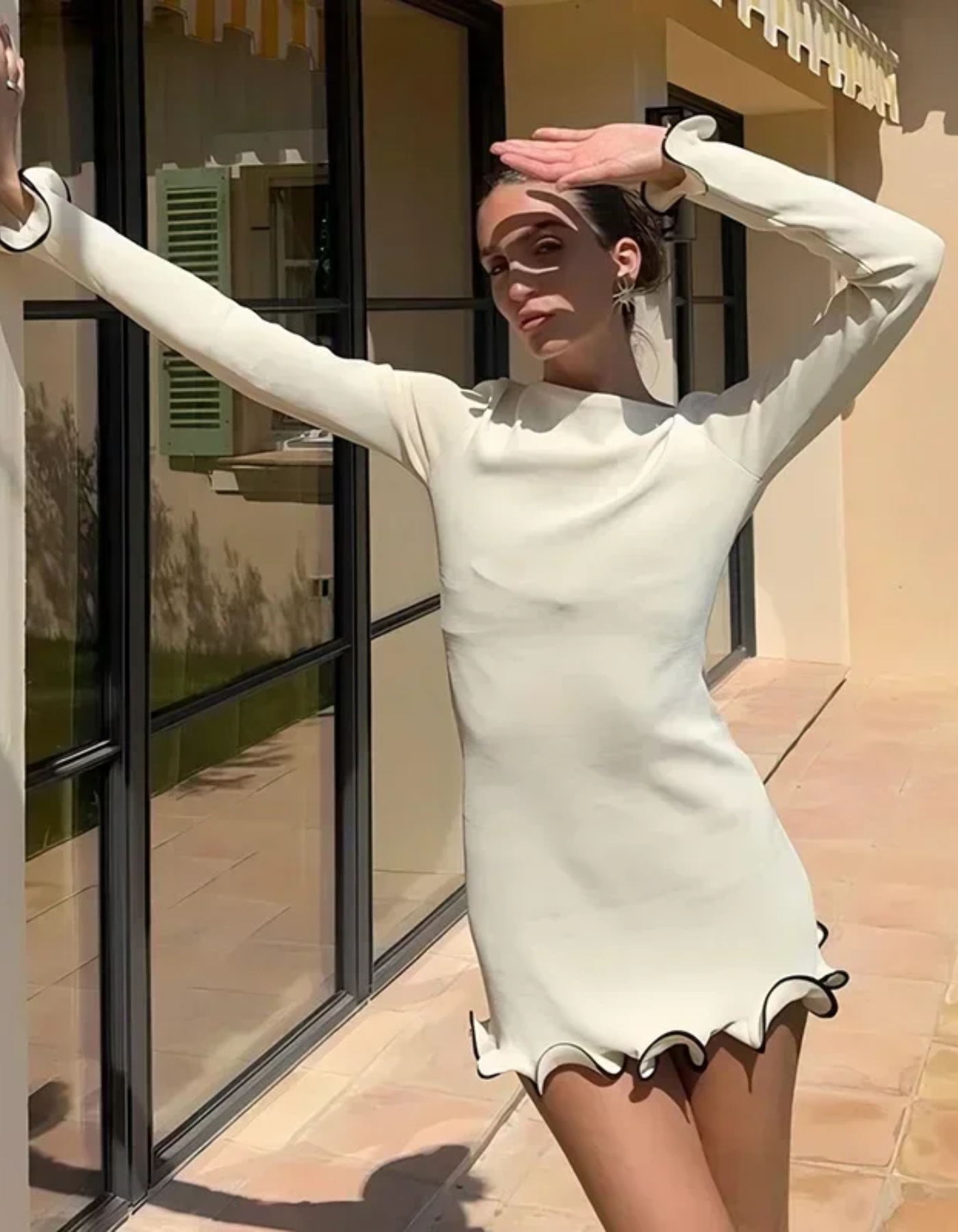 Celine – Falbaniasty dół – Sukienka z długim rękawem-15216299639109-Róża Kwiatowa