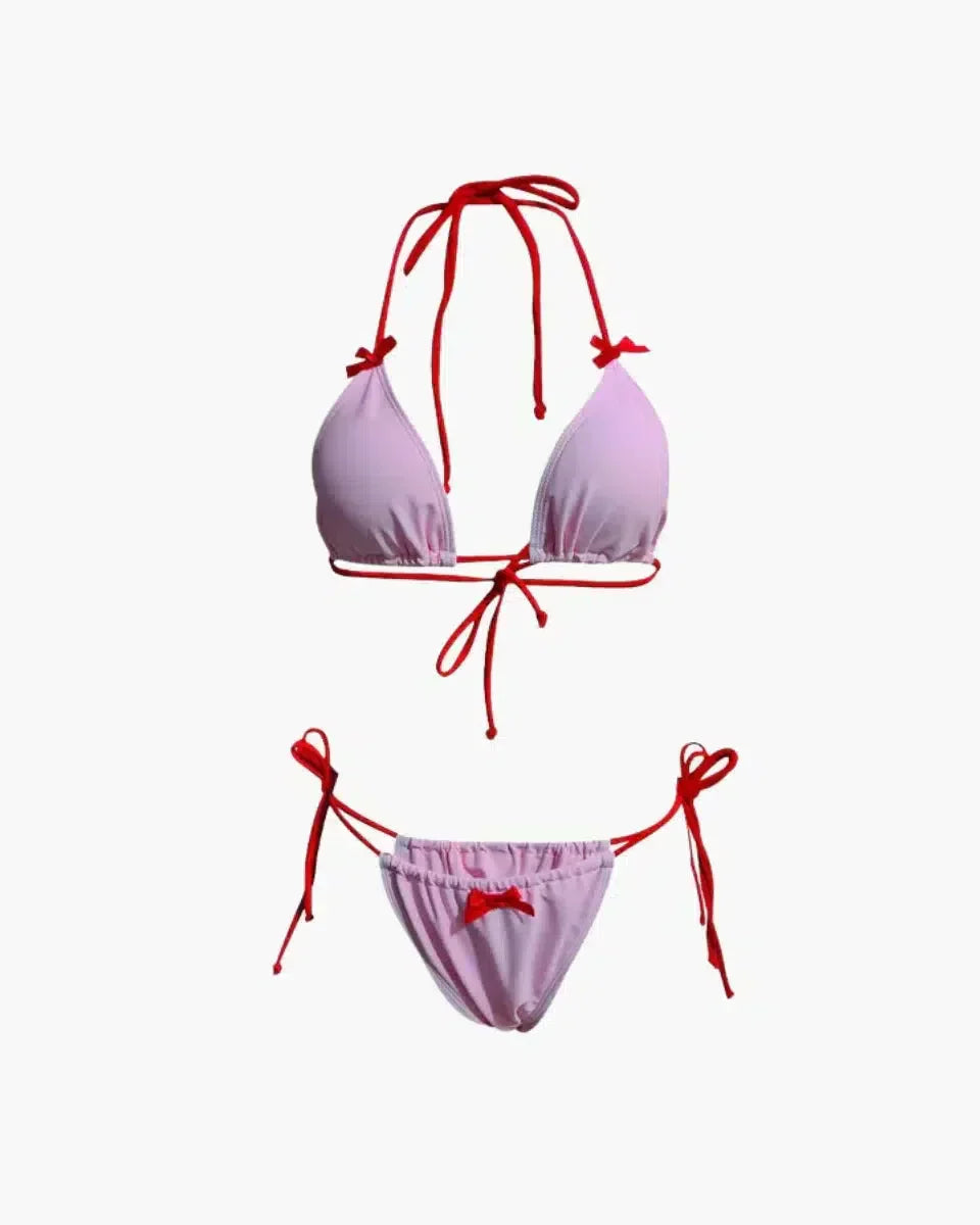 Cyarra – Styl kokietki Y2K – Zestaw bikini z wstążką-15216320643397-Róża Kwiatowa
