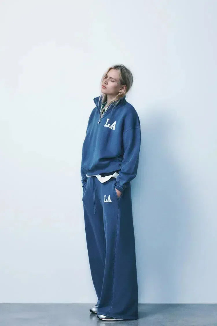 Damaris – Bluza z półsuwakiem i spodnie z mankietami – Zestaw domowy LA-15216261103941-Róża Kwiatowa