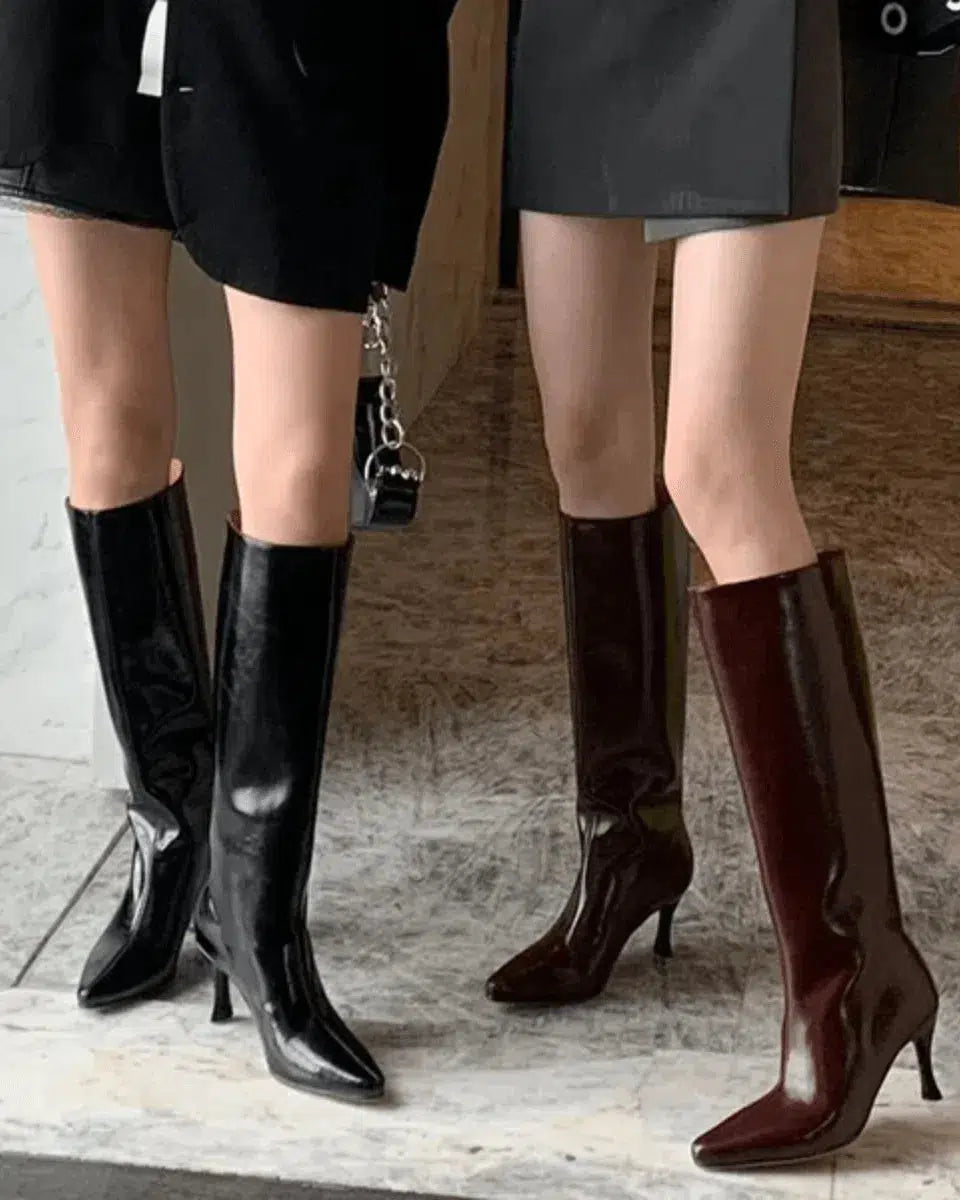 Donatella – Buty do kolan – Buty na obcasie z imitacji skóry-15216250028357-Róża Kwiatowa