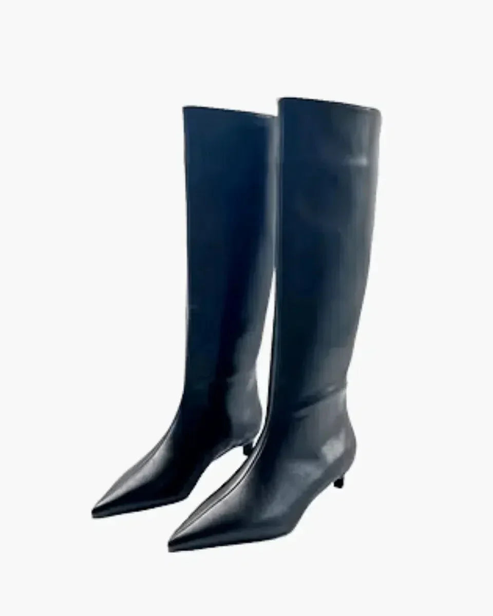 Donatella – Buty do kolan – Buty na obcasie z imitacji skóry-15216250028357-Róża Kwiatowa