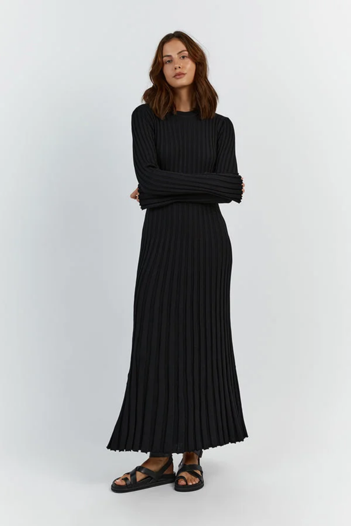Elena – Przytulna dzianinowa sukienka prążkowana – Sukienka maxi-15216304488773-Róża Kwiatowa