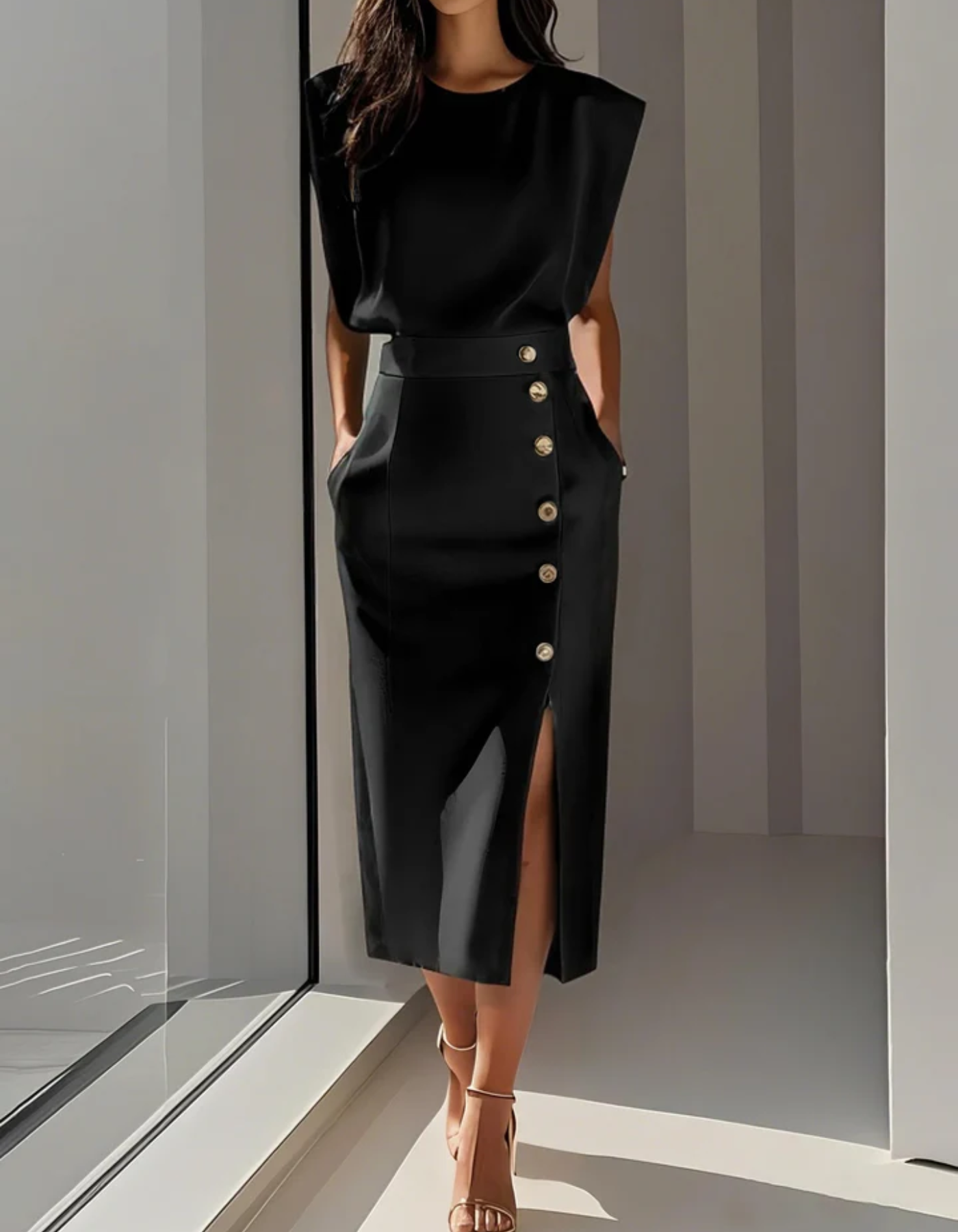 Elvira – Elegancka sylwetka – Sukienka midi-15216315531589-Róża Kwiatowa