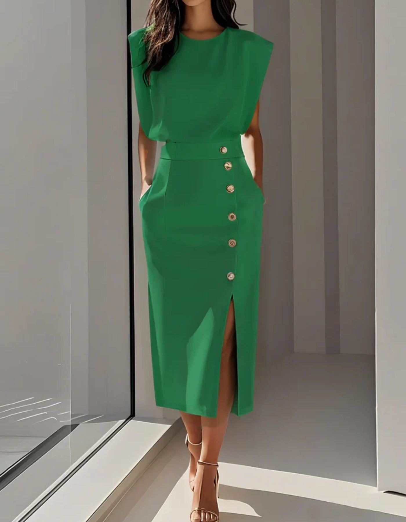 Elvira – Elegancka sylwetka – Sukienka midi-15216315531589-Róża Kwiatowa