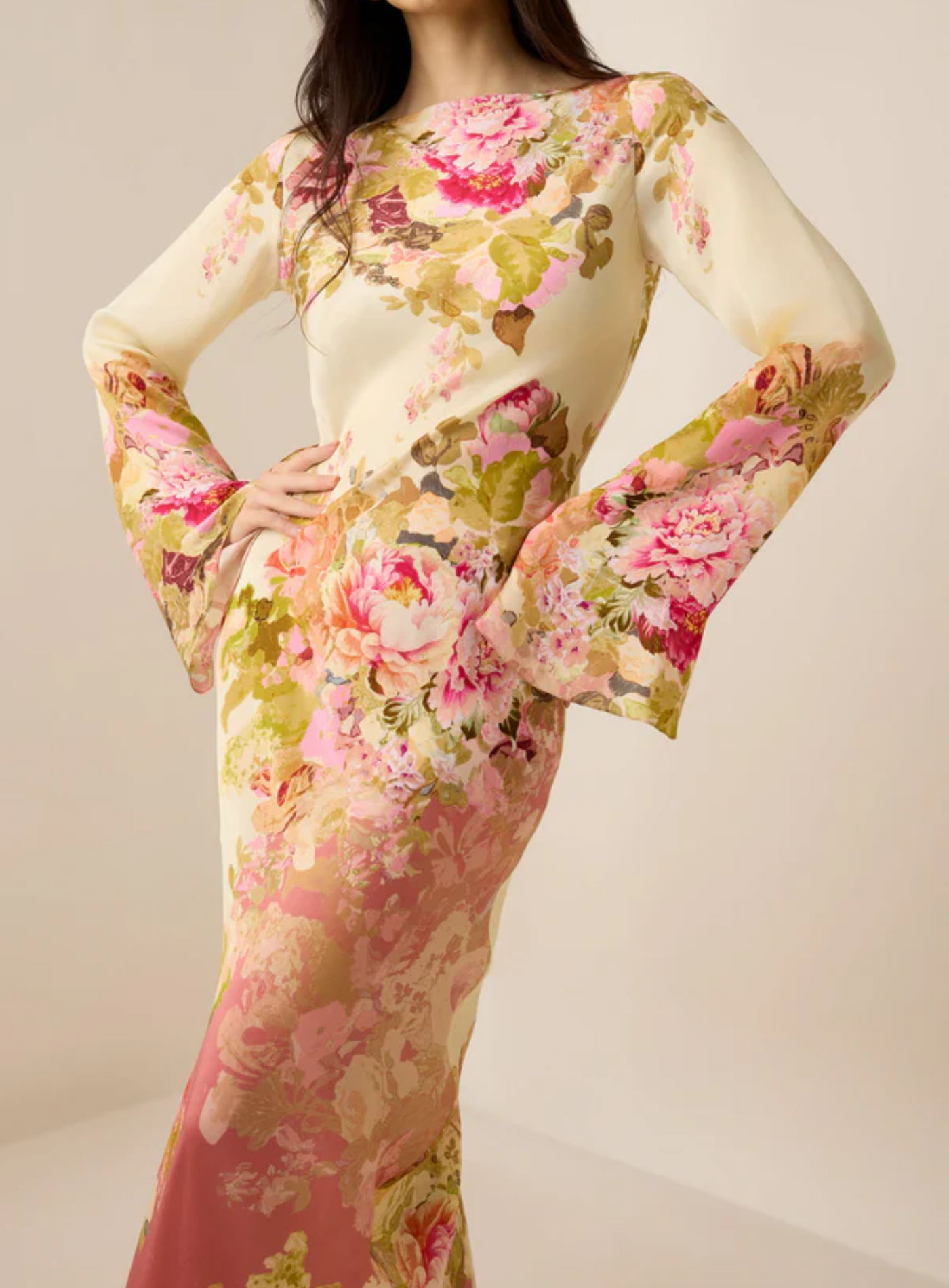 Liliana – Kwiatowy wzór – Sukienka maxi-15216457056581-Róża Kwiatowa
