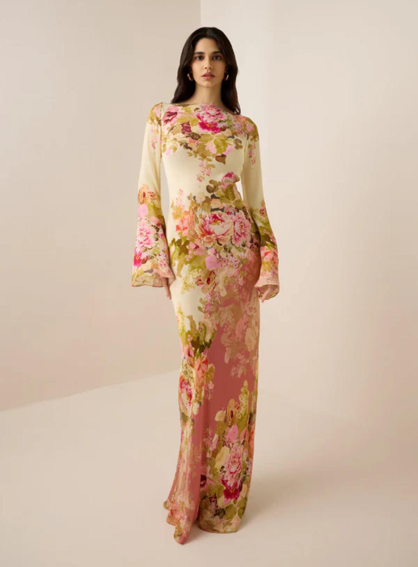 Liliana – Kwiatowy wzór – Sukienka maxi-15216457056581-Róża Kwiatowa