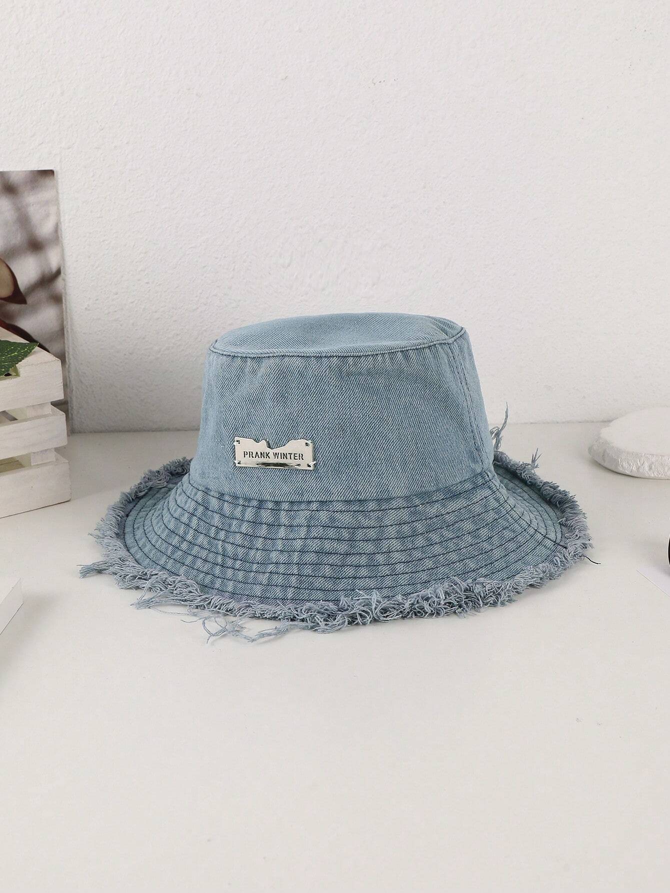 Lioré – Postrzępione wykończenie – Prany jeansowy kapelusz bucket-15216288530757-Róża Kwiatowa