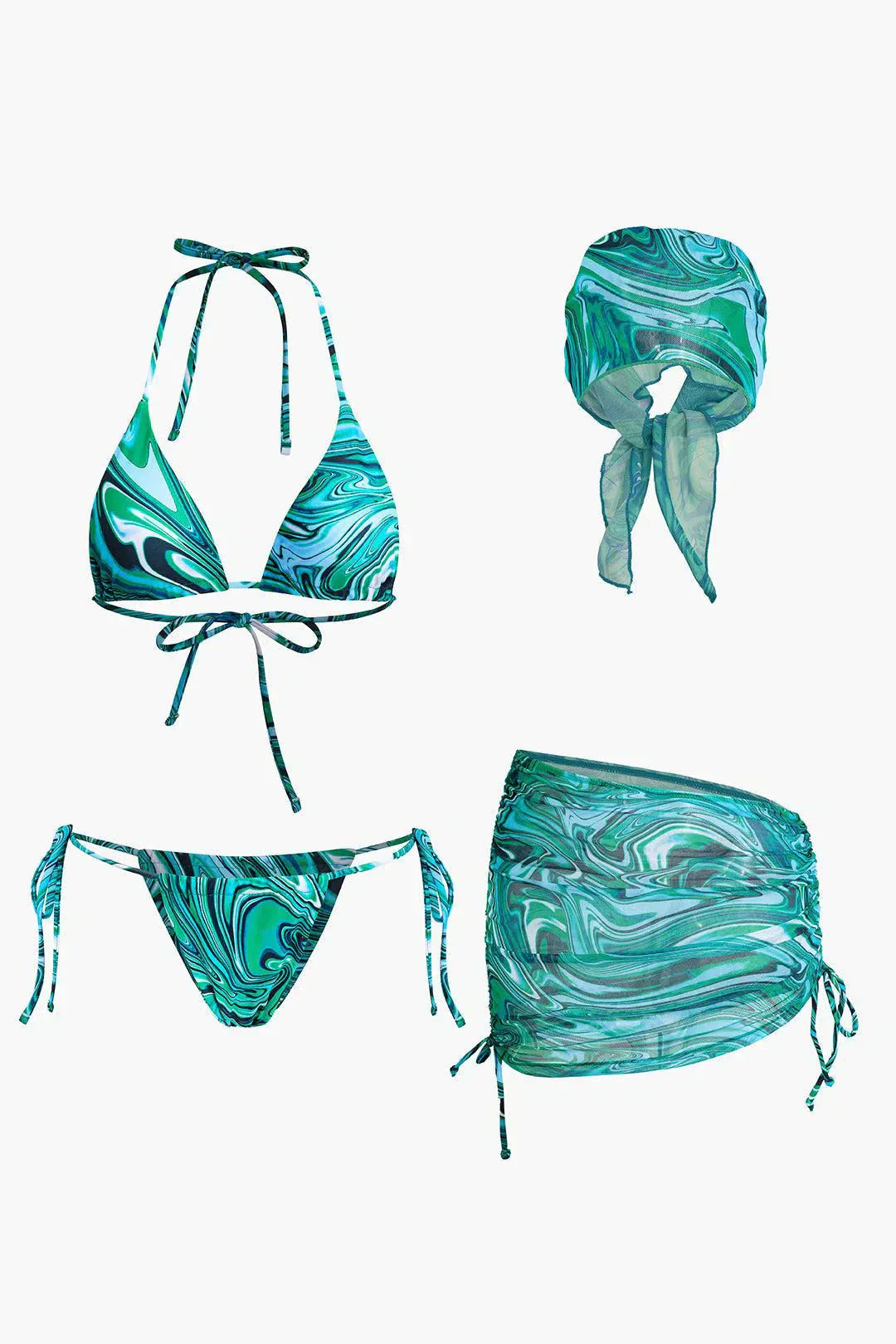Loreva – Uniwersalny styl – Czteroczęściowy zestaw bikini-15216253567301-Róża Kwiatowa