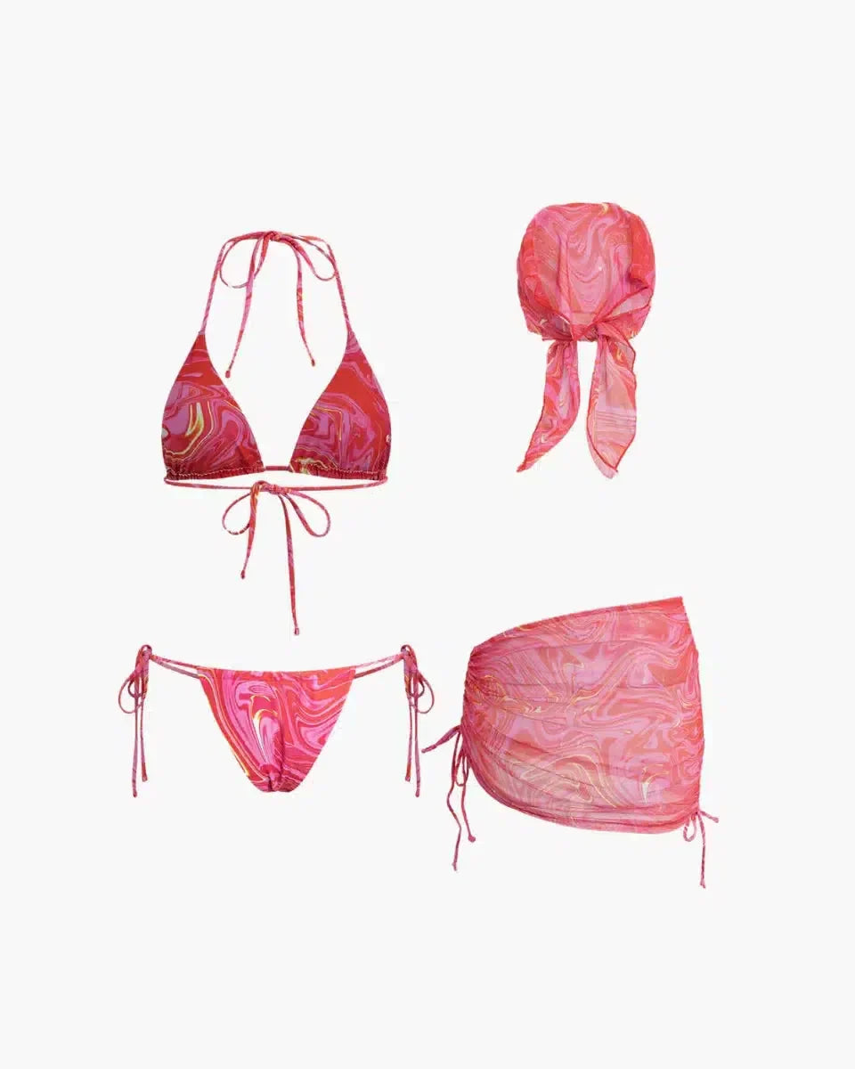 Loreva – Uniwersalny styl – Czteroczęściowy zestaw bikini-15216253567301-Róża Kwiatowa