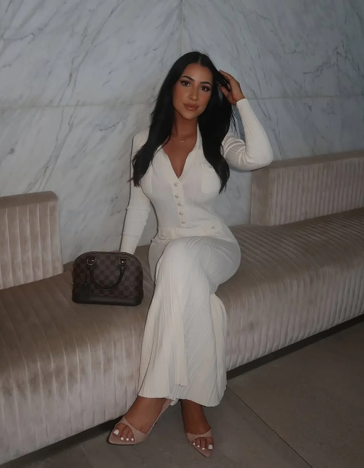 Luanne – Szykowna prążkowana elegancja – Sukienka midi z guzikami-15216447750469-Róża Kwiatowa