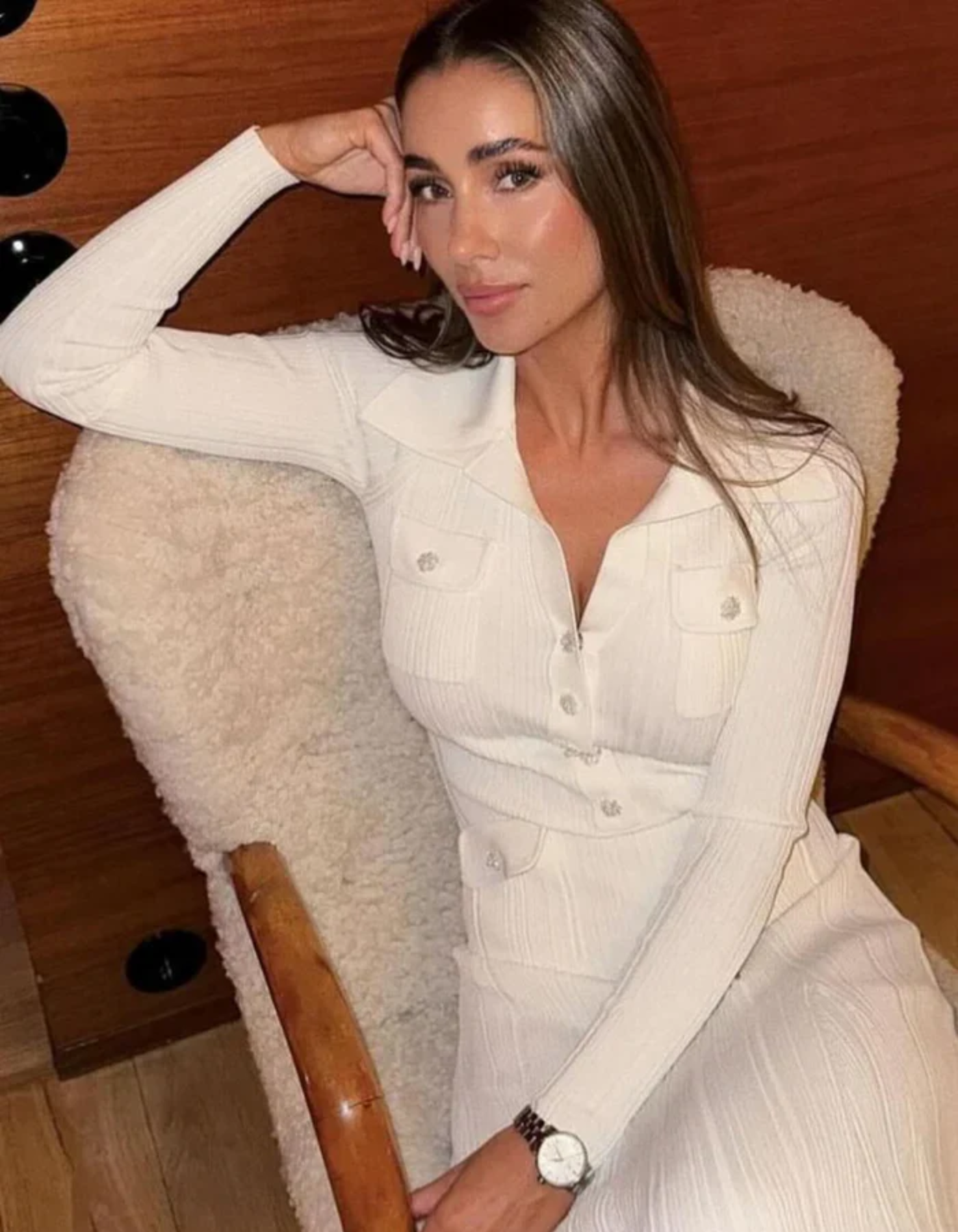 Luanne – Szykowna prążkowana elegancja – Sukienka midi z guzikami-15216447750469-Róża Kwiatowa