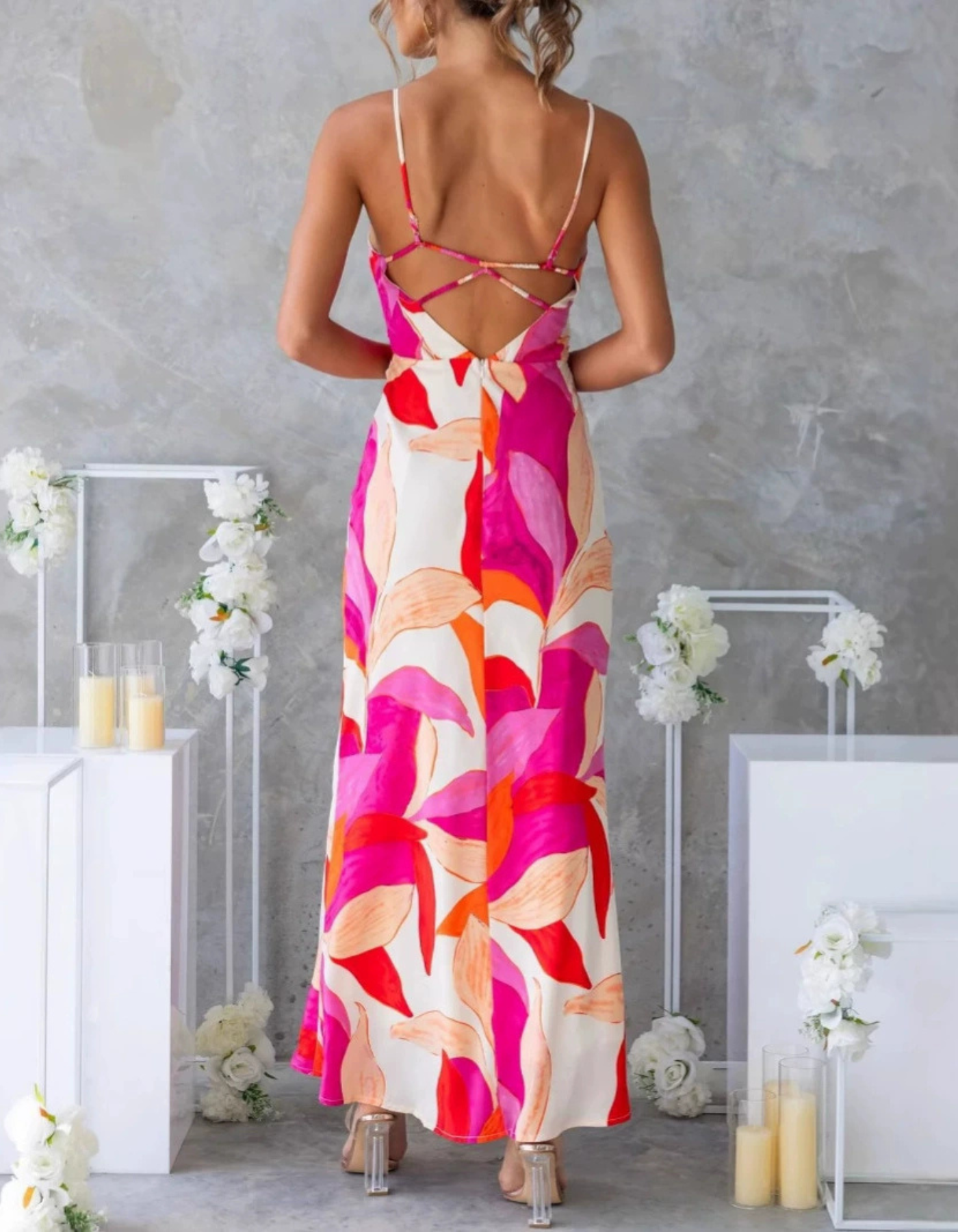 Lucie – Kwiatowy wzór – Suknia maxi-15216406069573-Róża Kwiatowa