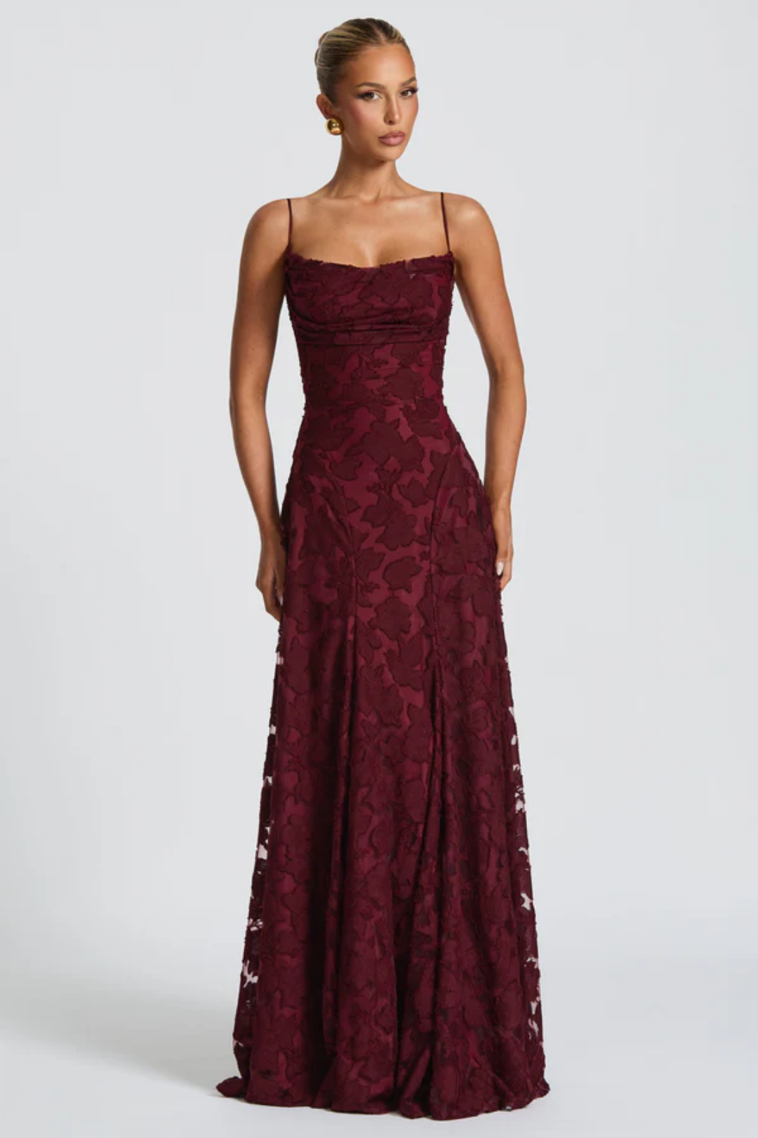 Lunariare – Kwiatowa koronka elegancji – Sukienka maxi-15216448504133-Róża Kwiatowa