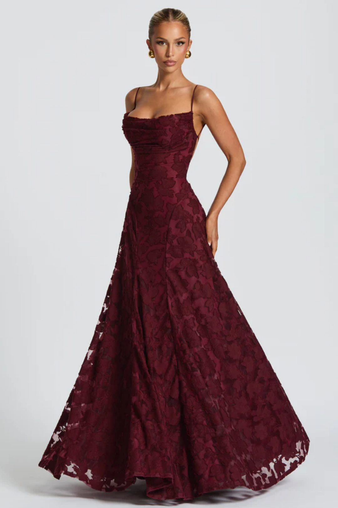 Lunariare – Kwiatowa koronka elegancji – Sukienka maxi-15216448504133-Róża Kwiatowa
