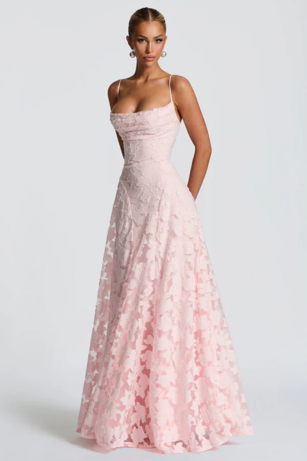 Lunariare – Kwiatowa koronka elegancji – Sukienka maxi-15216448504133-Róża Kwiatowa