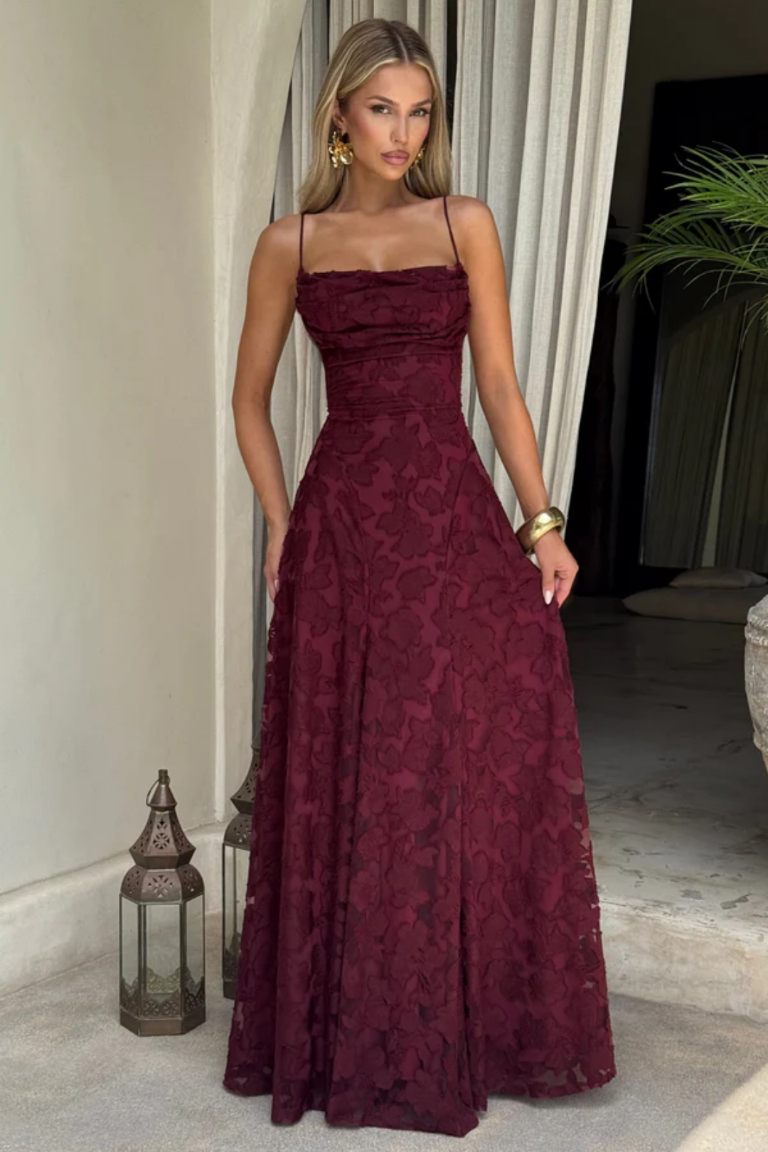 Lunariare – Kwiatowa koronka elegancji – Sukienka maxi-15216448504133-Róża Kwiatowa
